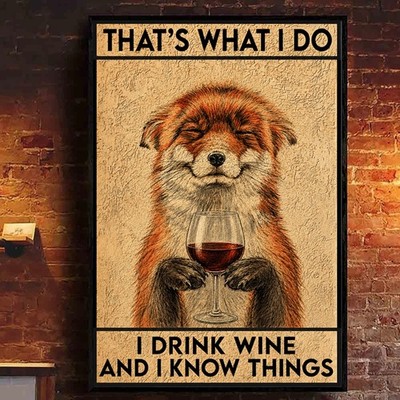 Cute Fox Wine Lover Poster    I Drink Wine & I Know Things  Wall Art