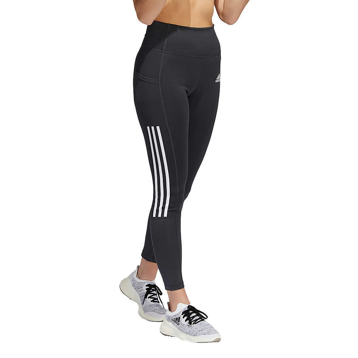 NWT ADIDAS BLACK 3 STRIPE HIGH RISE TIGHT W/MESH LEGGINGS SZ L #D245