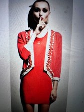 Chanel  10P Vintage RED Cashmere Jacket Cardigan ECRU Pearl Trim FR36-38 $4K