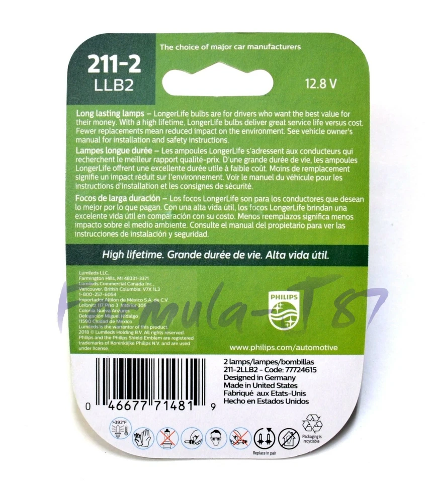 Philips LongerLife 211-2 12,42 W Dos Bombillas Maletero Carga Luz Reemplazar Stock DOT Foto 2 de 4