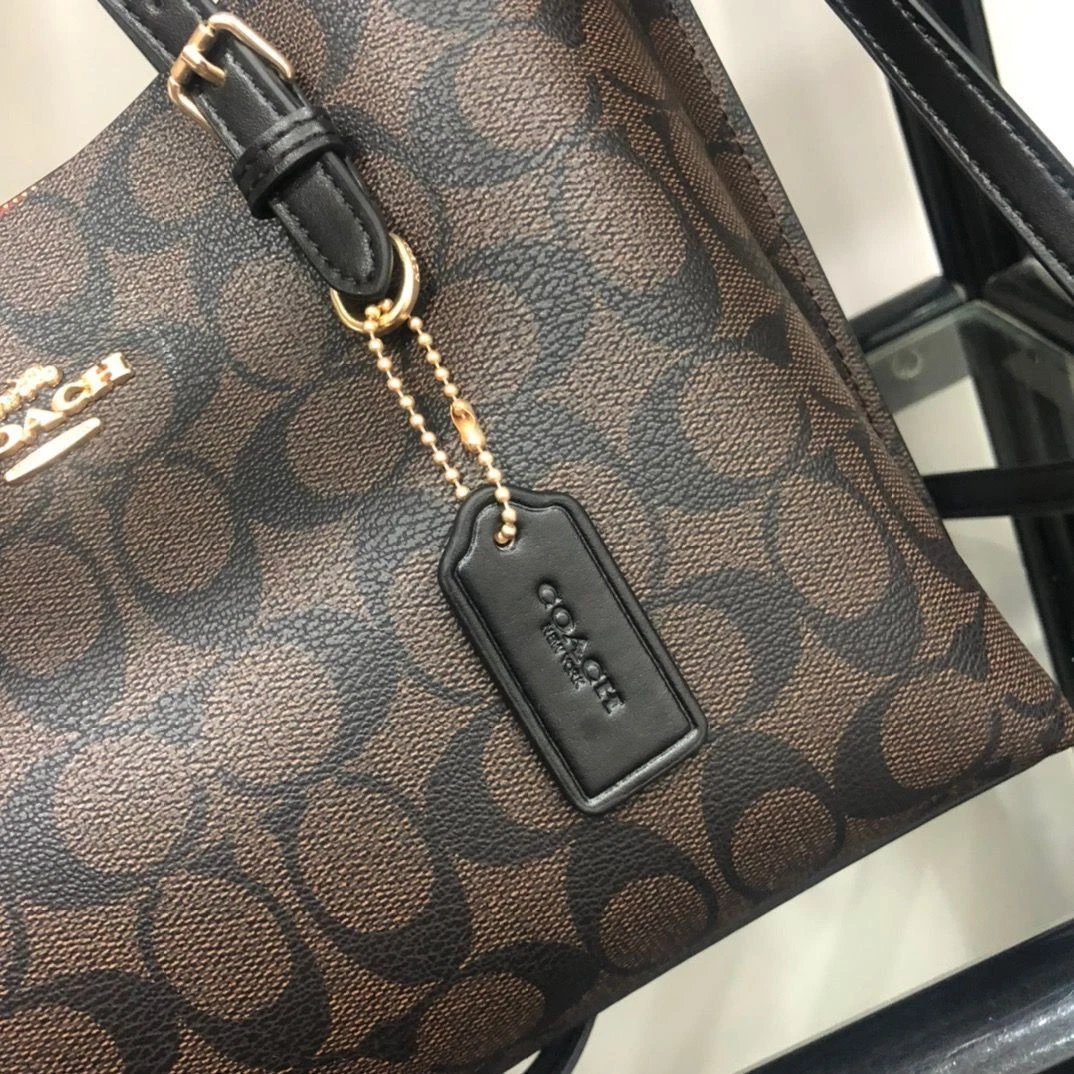 Borsa Coach Mollie Tote 25 C4250 2WAY PVC Tela Pelle Nero x Marrone Outlet Nuova