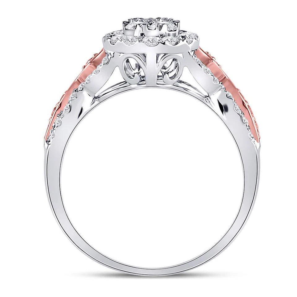 14k Two-tone Gold Womens Diamond Teardrop Cluster Bridal Engagement Ring 1.00ctw - Image 3 of 4