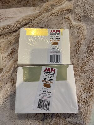 2 of JAM Paper  Foil Lined Invitation Envelopes 4.375 x 5.75 White/Gold Foil