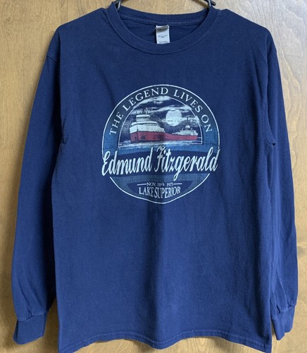Edmund Fitzgerald Gildan T-Shirt Lunga Slv Media Blu Navy Lago Superiore