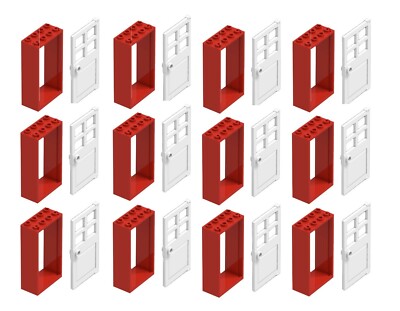 ☀️NEW LEGO 12x RED Door Frame 2x4x6 w/ White Door Parts Pieces