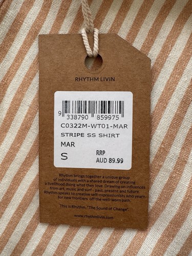 RHYTHM Mens Stripe Short Sleeve Shirt Marigold Size S Brand New RRP $89.99 - Picture 11 of 13