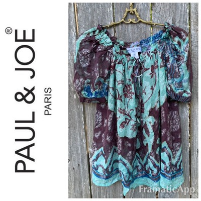 * NWOT $218 PAUL AND JOE PARIS Multicolored Abstract Sheer Blouse Top 2 Bx123