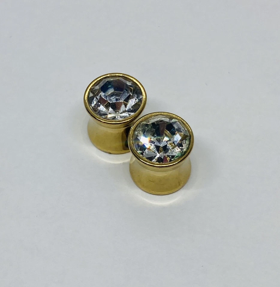 Piercing de pendiente extensor tapón túnel medidores de oreja de latón con diamantes de imitación 1 Foto 2 de 4