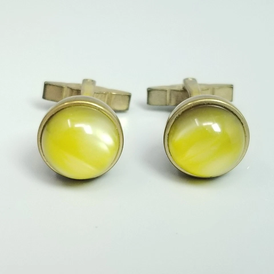 Gemelos de bola giratoria vintage Kreisler Craft Moonglow marrón amarillo reversibles Foto 4 de 4