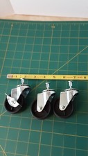 Lot 22 Set Of 3 Casters 1 & 3/4" Wide Plastic Wheels w Metal Hardware Preowned 