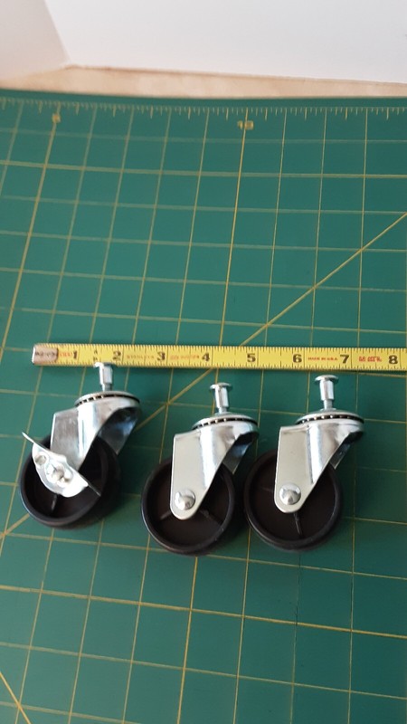 Lot 22 Set Of 3 Casters 1 & 3/4" Wide Plastic Wheels w Metal Hardware Preowned 