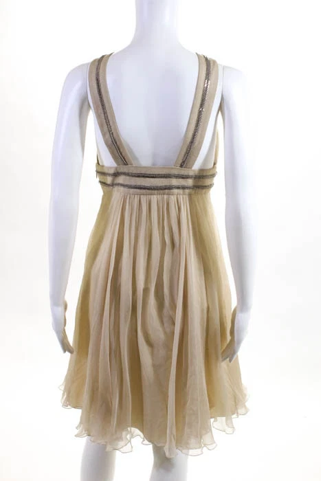 VERSACE Abito abito senza maniche beige avorio argento impreziosito collo alto 38 EU