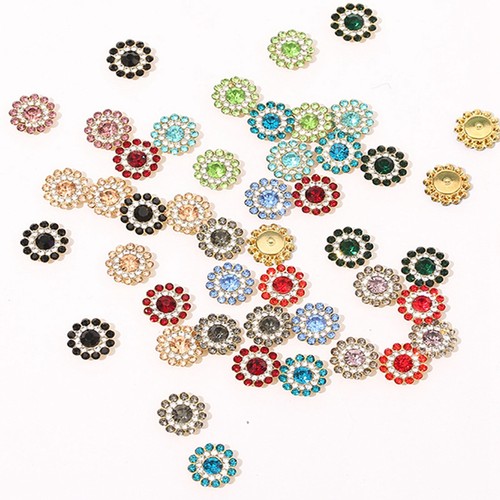 50 Metal Bling Sunflower Crystal Rhinestone Pearl Flatback Sewing Buttons 14mm - Picture 6 of 22