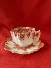 c 1890 Wileman & Co daisy shaped duo #1, terracotta "Paradise" pattern #6237