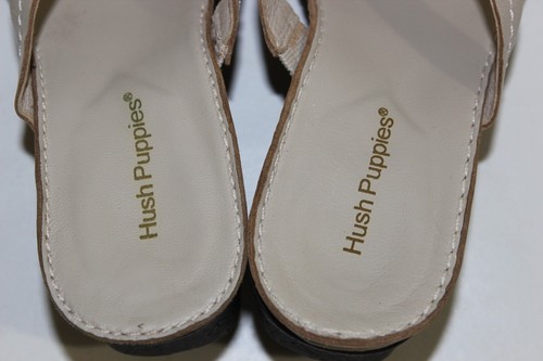 Hush Puppies Womens Sz 6 M Tan Khaki Leather Open Toe Heels Wedges Sandals Shoes - Picture 7 of 12