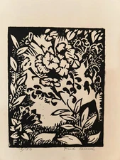 Fred Biesel Chicago Modernist Art Deco Summer Garden Floral Woodblock 1920s Look