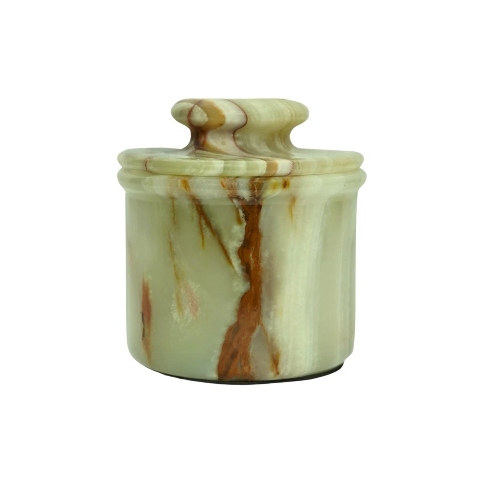 OCEANIC MARBLE Green Onyx Butter Keeper with Lid | French Butter Crock for Countertop