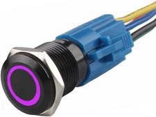 ESUPPORT 19Mm 12V 5A Car Purple LED Light Angel Eye Metal Push Button Toggle Swi