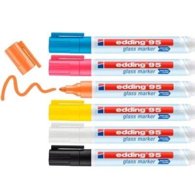 6 x Edding Glasmarker 95 Kreidestift Fenster Whiteboard Marker sortiert 1,5-3 mm