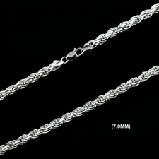 7MM Solid 925 Sterling Silver Italian DIAMOND CUT ROPE CHAIN Necklace ITALY