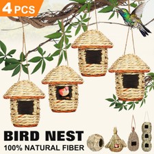 4X Bird Nest Treehouse Breeding Nest Box Grass Weave Canary Finch Budgie House