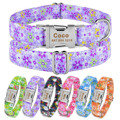 Pink Personalized Dog Collar Engraved Custom Pets Name Metal Buckle Medium Large
