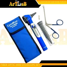 FIBER OPTIC Otoscope Examination LED Diagnostic ENT SET Kit-+1BULB+EAR NOSE-BLUE
