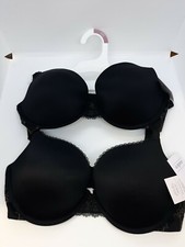 NEW 2 Pack Auden Women's Radiant Plunge Push Up Bras Black 32D