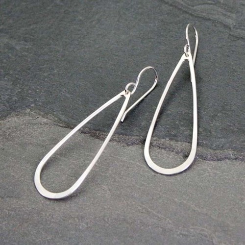 Elegant Long Teardrop Earrings 925 Sterling Silver Handmade Dangle Drop Earrings - Picture 4 of 6