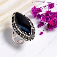 Natural Dark Blue Tiger Eye Ring 925 Sterling Silver Ring Statement Ring Women