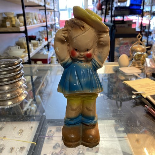 Vintage 9” Chalkware Girl in Dress Hat Carnival prize
