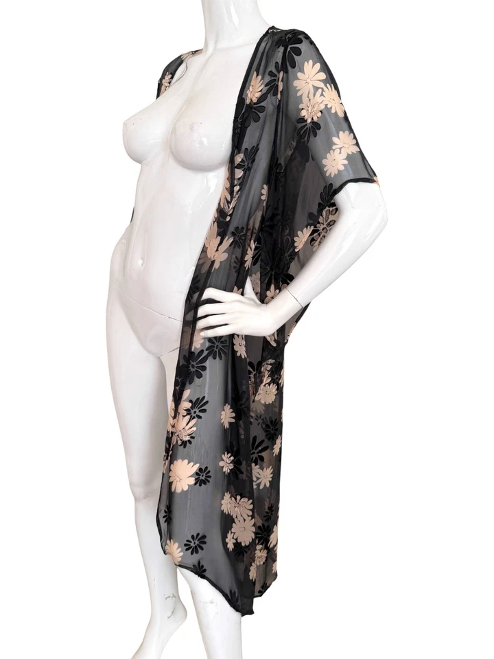 For Love & Lemons Kimono Jacket Silk Floral Burnout Open Boho Vintage Sheer OS - Image 3 of 4