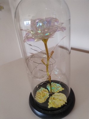 Rose mit Lichterkette im Glas