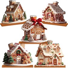 Chunful 5 Pcs Gingerbread Christmas Table Decorations Wooden Gingerbread Hous...