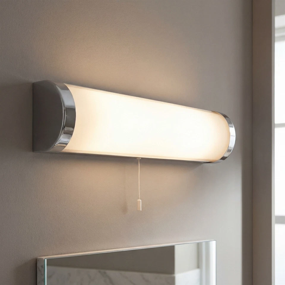 Wandlampe Bad Glas Zugschalter IP44 B:40 cm 2-flammig E14 Wandleuchte Küche - Bild 1 von 4