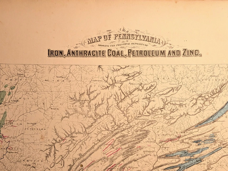 1872 Map Pennsylvania Iron, Anthracite Coal, Petroleum & Zinc Walling Gray - Image 2 of 4