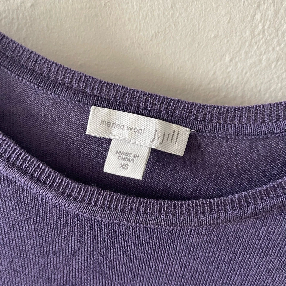 J. Jill Merino Wool Sweater Womens XS Purple Long Sleeve Minimalist Casual Basic - Image 3 of 4