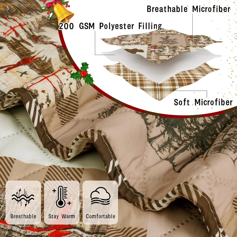 Juego de Edredón Navidad Queen, Juego de Cama Ligero Reversible 3 Piezas con 2 Pi Foto 4 de 4