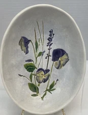 Salt Marsh Decorative Oval Bowl Hand Painted Pansys Flowers(17)