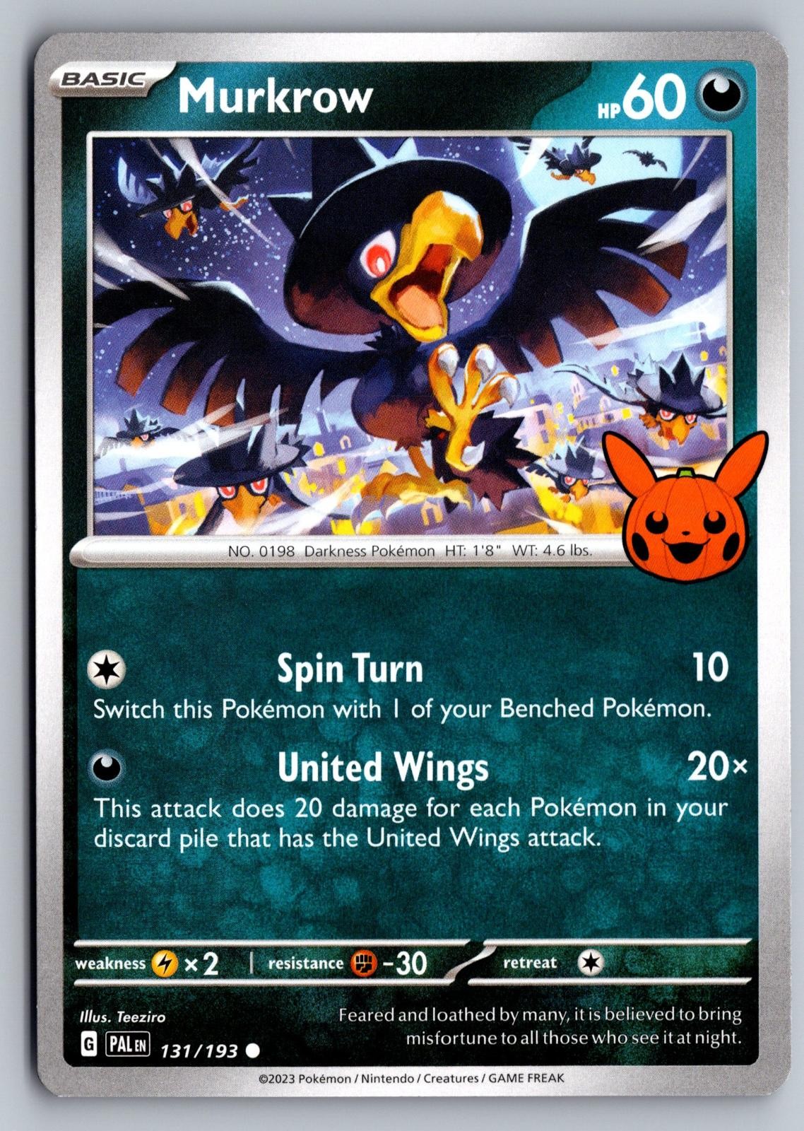 Murkrow 131/193 Common Trick or Trade BOOster 2023 Pokemon Near Mint