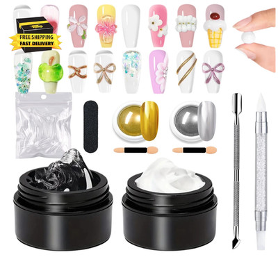 3D Sculpting Gel Kit - 15G Clear and White Non-Sticky Hand Solid Builder Nail Ca