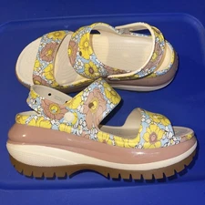 Mega Crush Retro Floral Sandal Vanilla Cork Platform Crocs Womens Size 10