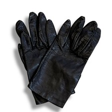 VTG Broken In Black Leather Gray Nylon Lining Winter Dress Gloves No Tag SOFT 