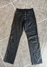 Vintage Y2K 90 s Exposed Buttons Black Leather Boot Cut Biker Pants Sz 10 W28