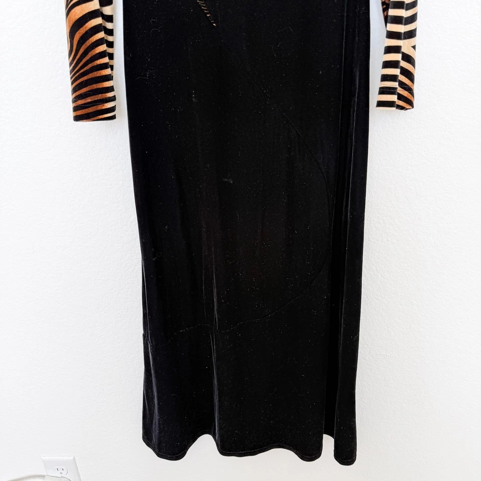 Vestido de Terciopelo Joseph Ribkoff Talla 6 Negro Marrón Manga Larga Geométrico Avant Garde Foto 4 de 4
