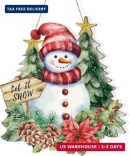 Wooden Christmas Door Wreath for Front Door Decorations Snowman Wall Signs, Merr