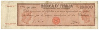 10000 LIRE TITOLO PROVVISORIO MEDUSA REPUBBLICA ITALIANA 28/01/1948 MB