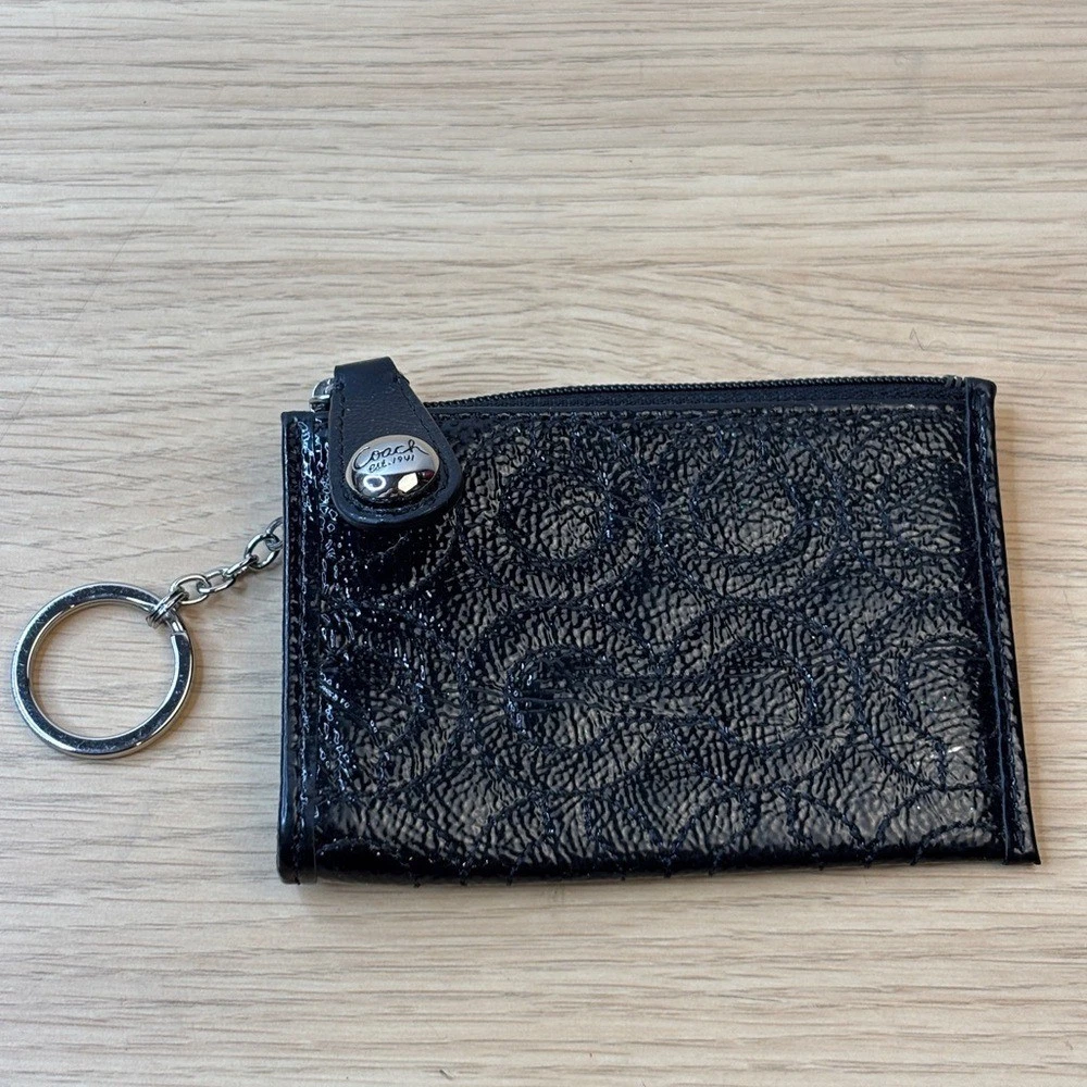 Vintage Y2K Coach navy leather coin ID keychain pouch coach key case products for sale | eBay main image 2