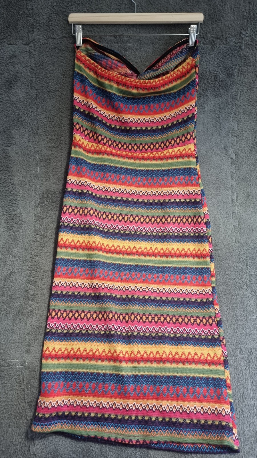 Multicolour Knit Effect Bandeau Midi Dress XL Twist Front Festival Holiday image 7