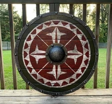 Handcrafted Nautical Wooden shield 24 inches Round Red Finish for Decor